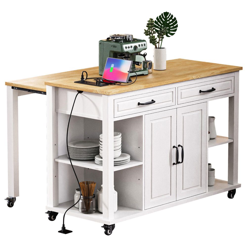 HOMLUX 47" Kitchen Island with Extendable Dining Table in White, , large
