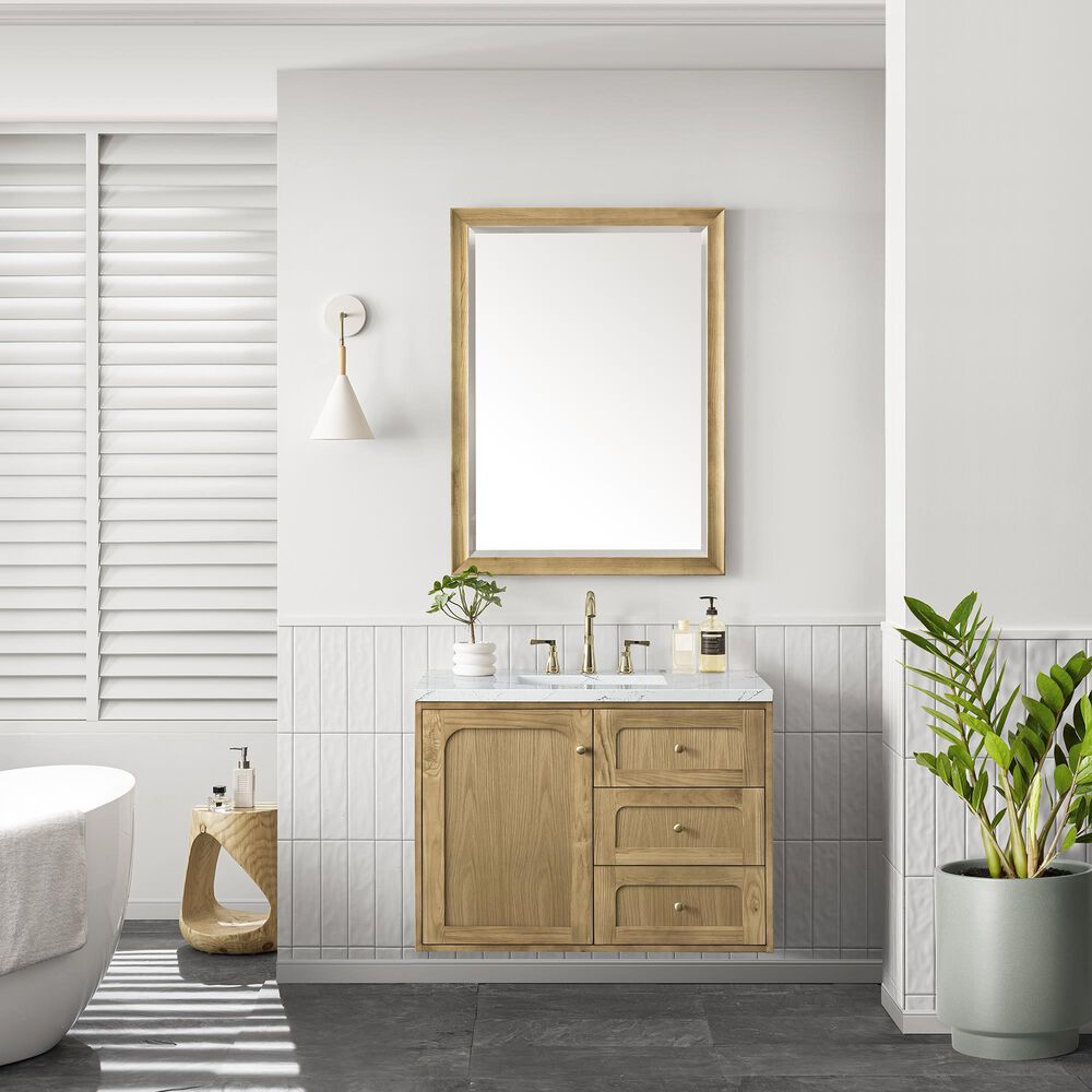 James Martin Vanities Laurent 36&quot; Single Bathroom Vanity in Light Natural Oak with 3 cm Ethereal Noctis Quartz Top and Rectangular Sink, , large