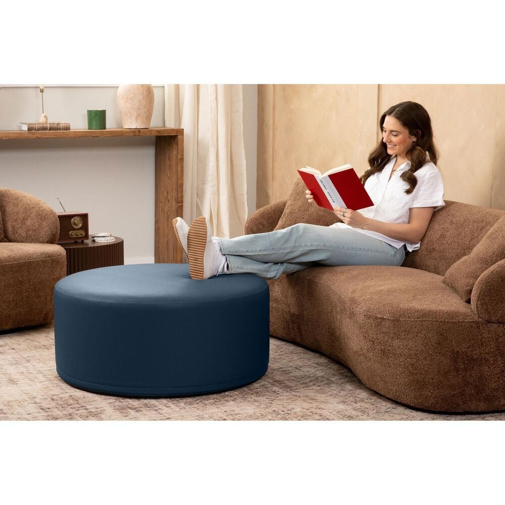 Jaxx Candler Faux Leather Ottoman in Oxford Blue, , large
