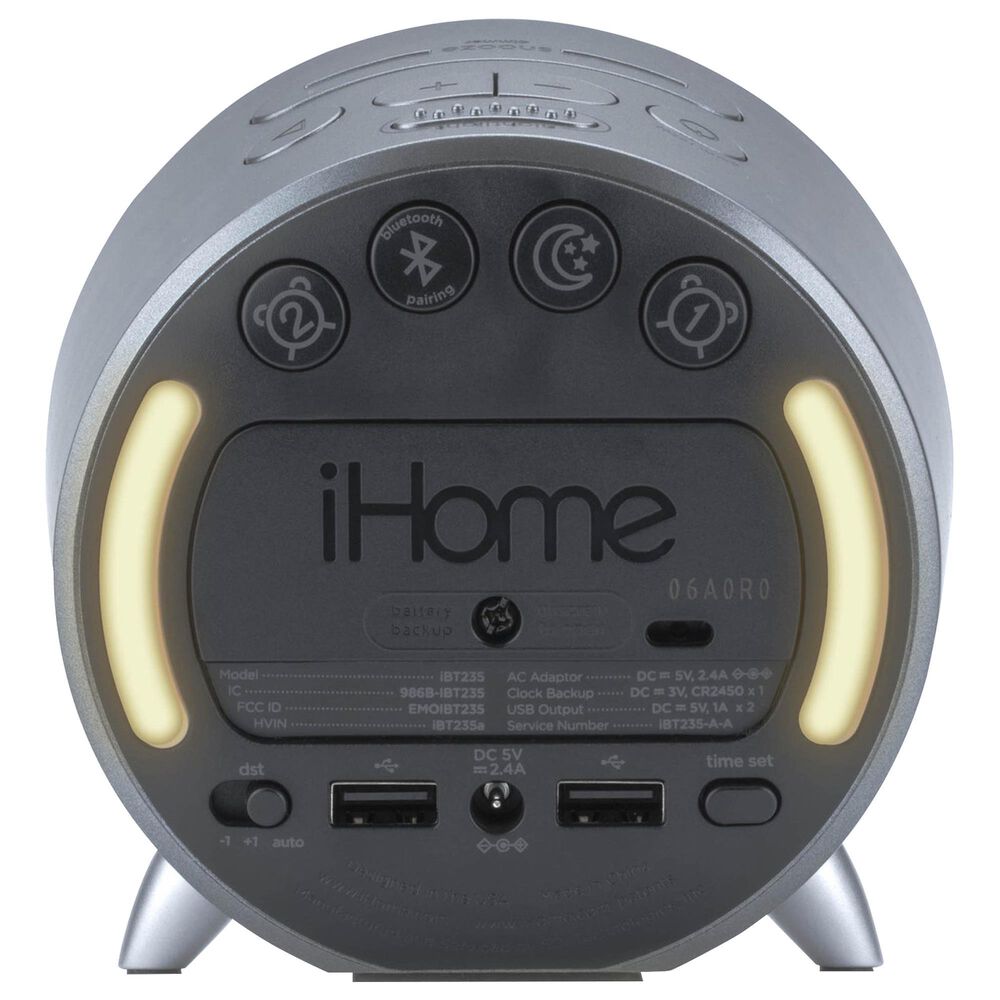 iHome Bluetooth Alarm Clock with Dual USB Charging and Ambient Light in Grey, , large