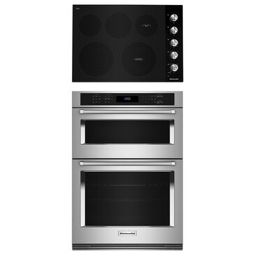 Kitchenaid 2-Piece Kitchen Package with PrintShield Stainless Steel 30" Combination Microwave Wall Oven and Black 30" Electric Cooktop, , large