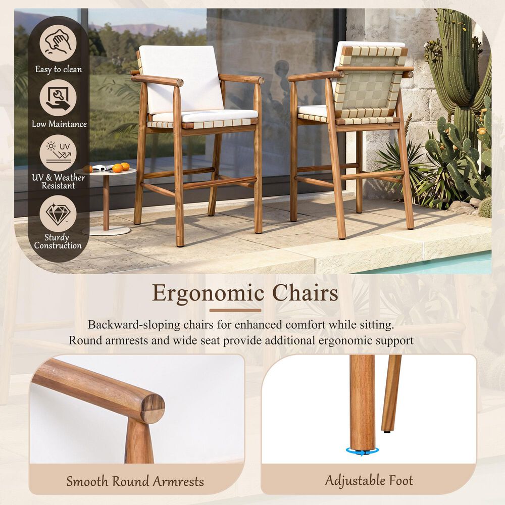 Hearth and Haven Outdoor Barstool with Webbing Design in Beige (Set of 2), , large