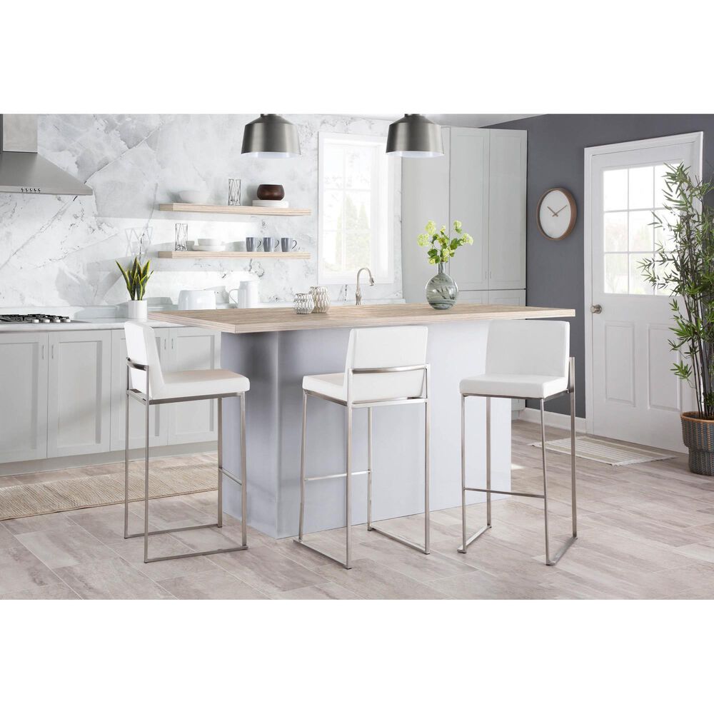 Lumisource Fuji High Back Barstool with White Faux Leather in Stainless Steel &#40;Set of 2&#41;, , large