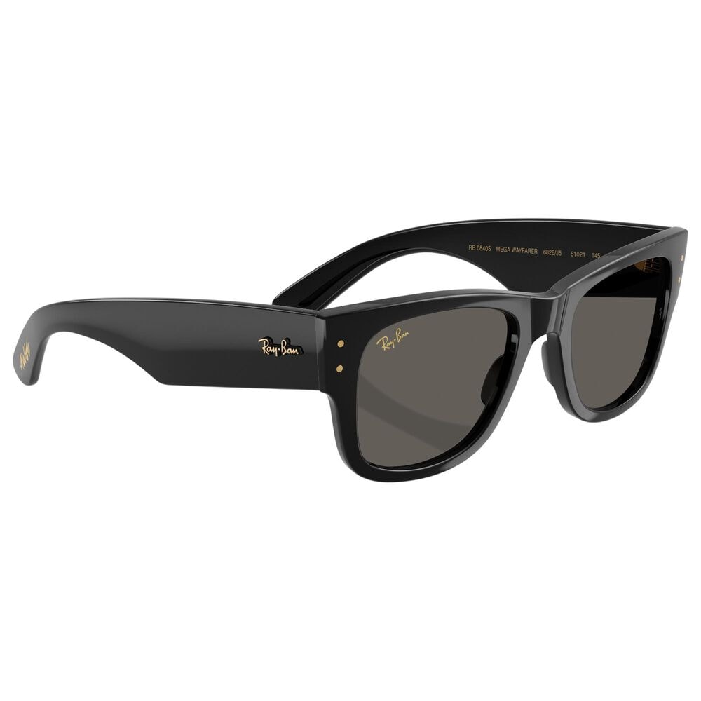 Rayban Glasses Mega Wayfarer Blacked Out Sunglasses with Ultra Black Lenses in Polished Black, , large