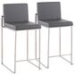 Lumisource Fuji Stackable Counter Stool with Grey Faux Leather Cushion in Brushed Stainless Steel (Set of 2), , large
