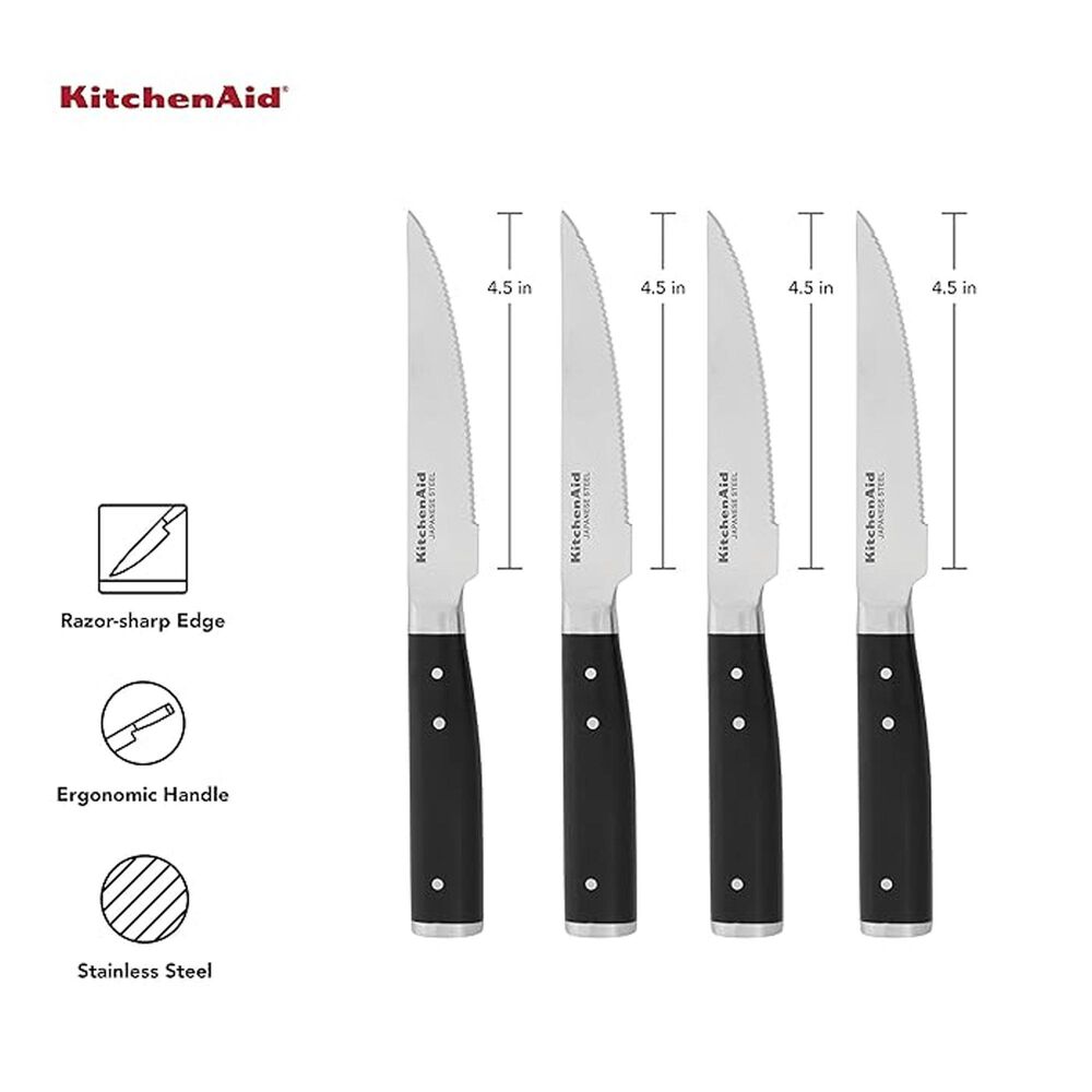 KitchenAid Gourmet 4-Piece Steak Knife Set in Stainless Steel and Black, , large