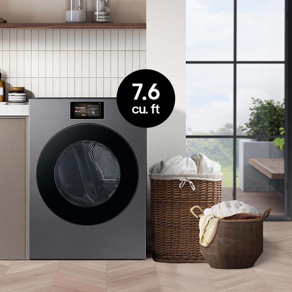 SAMSUNG Bespoke 5.3 Cu. Ft. Front Load Washer and 7.6 Cu. Ft. Front Load Gas Dryer in Dark Steel, , large