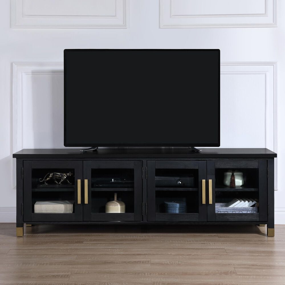 Steve Silver Furniture Yves 64" TV Stand in Ebony and Brushed Brass, , large
