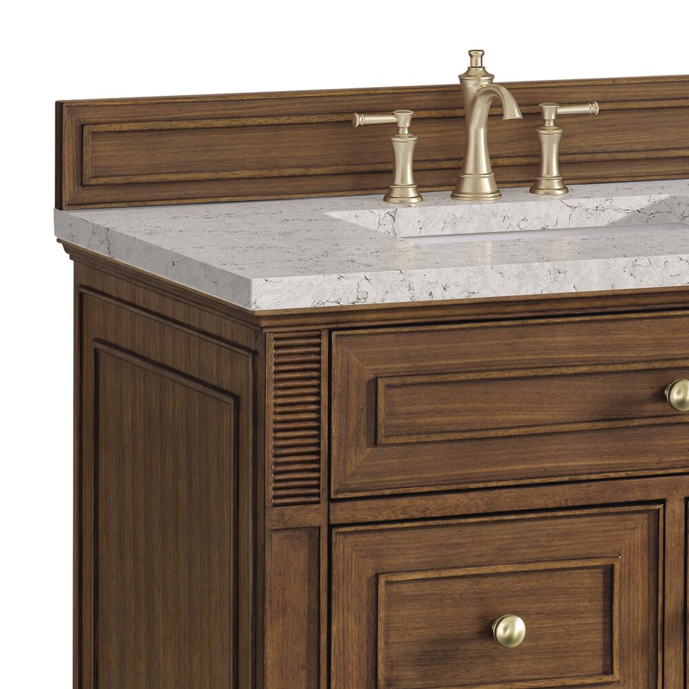 James Martin Vanities Lorelai 36&quot; Single Vanity in Mid-Century Walnut with 3 cm Eternal Jasmine Pearl Quartz Top, , large