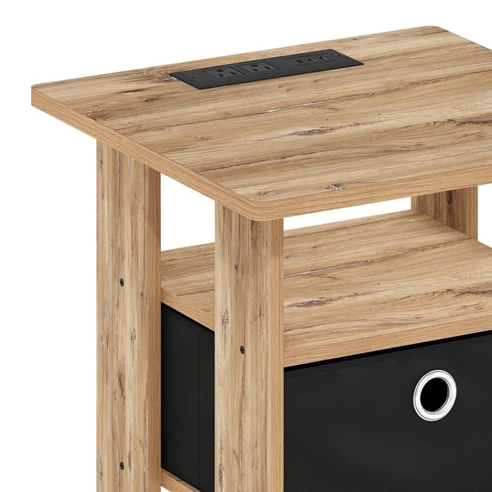 HOMLUX USB and Type-C Port Charging Station End Table with Black Storage Bin in Flagstaff Oak, , large