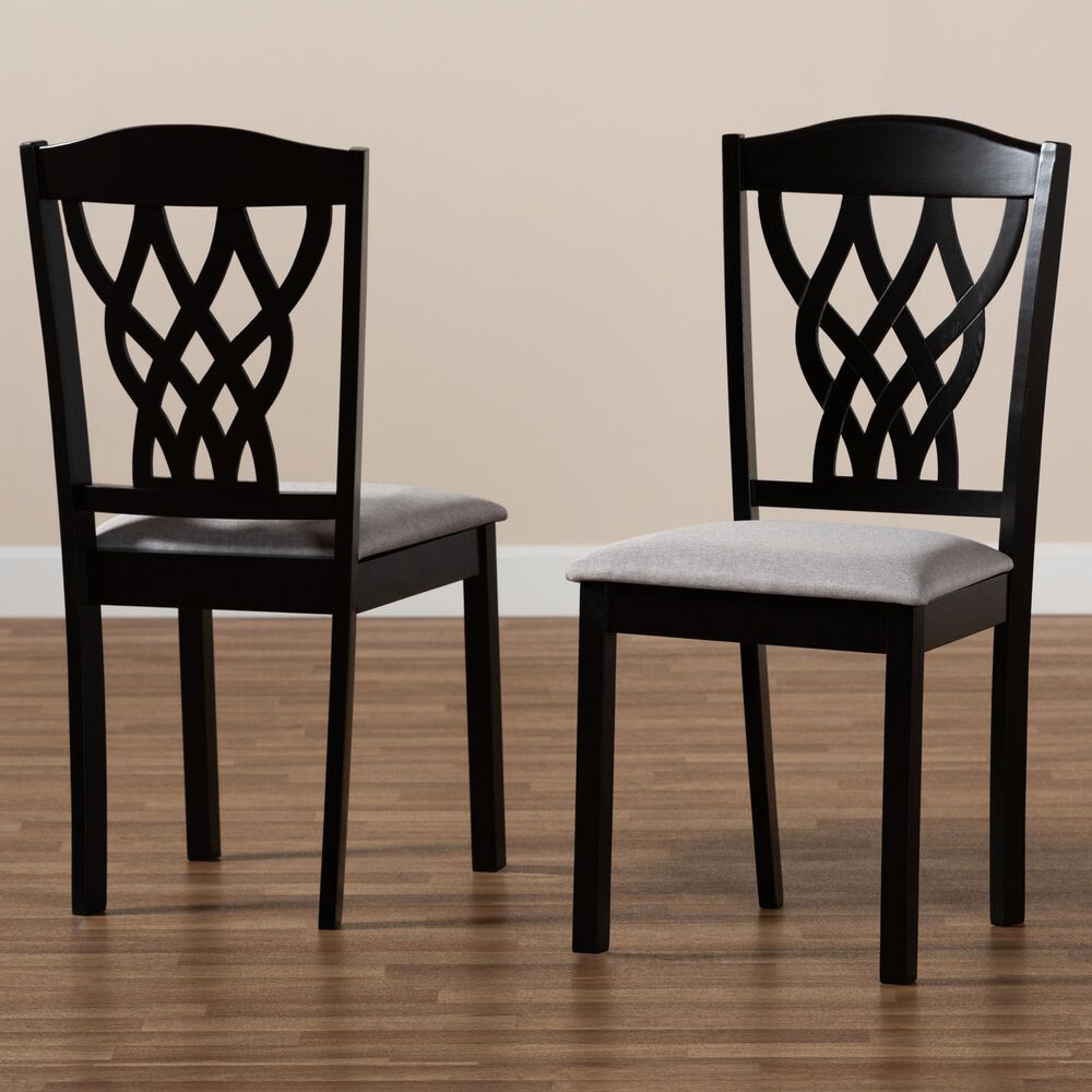 Baxton Studio Delilah Side Chair with Grey Cushion in Dark Brown (Set of 2), , large