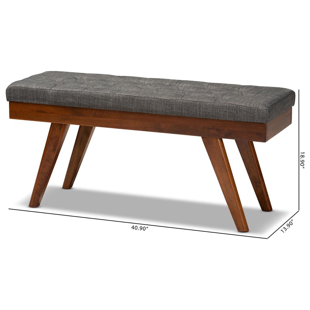 Baxton Studio Alona Dining Bench with Medium Grey Cushion in Walnut Brown, , large