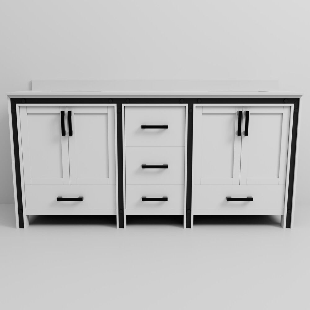 Lexora Home Ziva 72" Double Bathroom Vanity in White with 2 cm White Cultured Marble Top and Rectangular Sinks, , large