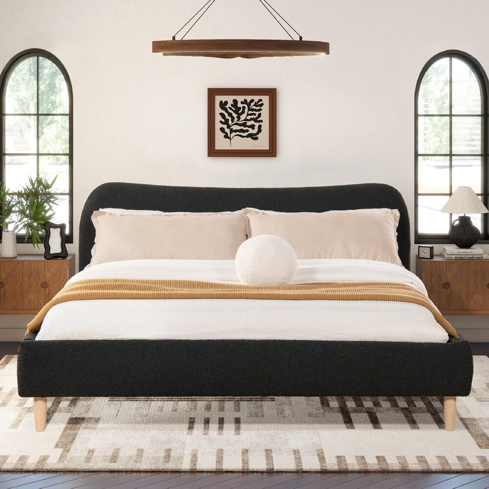 Jennifer Taylor Home Roman King Platform Bed with Ebony Black Upholstered in Natural Whitewashed, , large