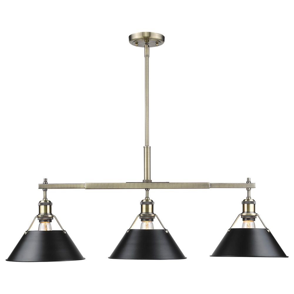 Golden Lighting Orwell 3-Light Linear Pendant with Matte Black Shade in Aged Brass, , large