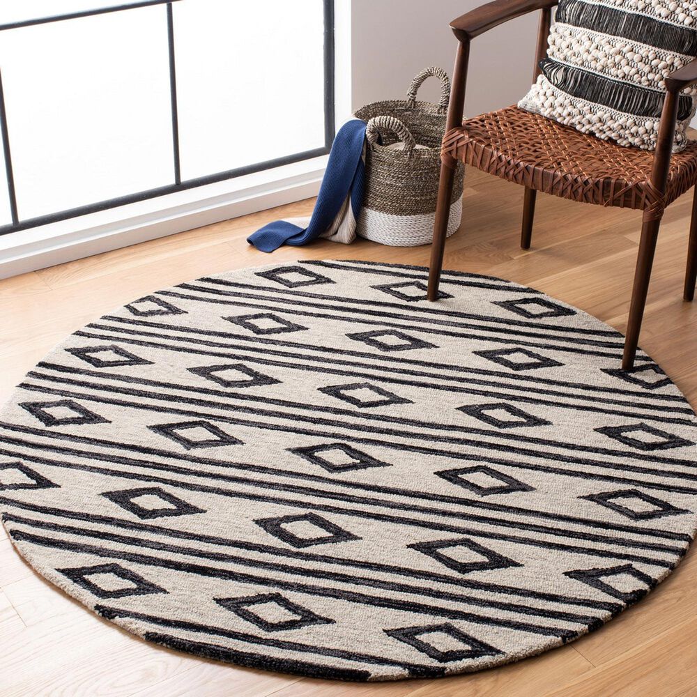 Safavieh Micro-Loop 5&#39; Round Ivory and Charcoal Area Rug, , large