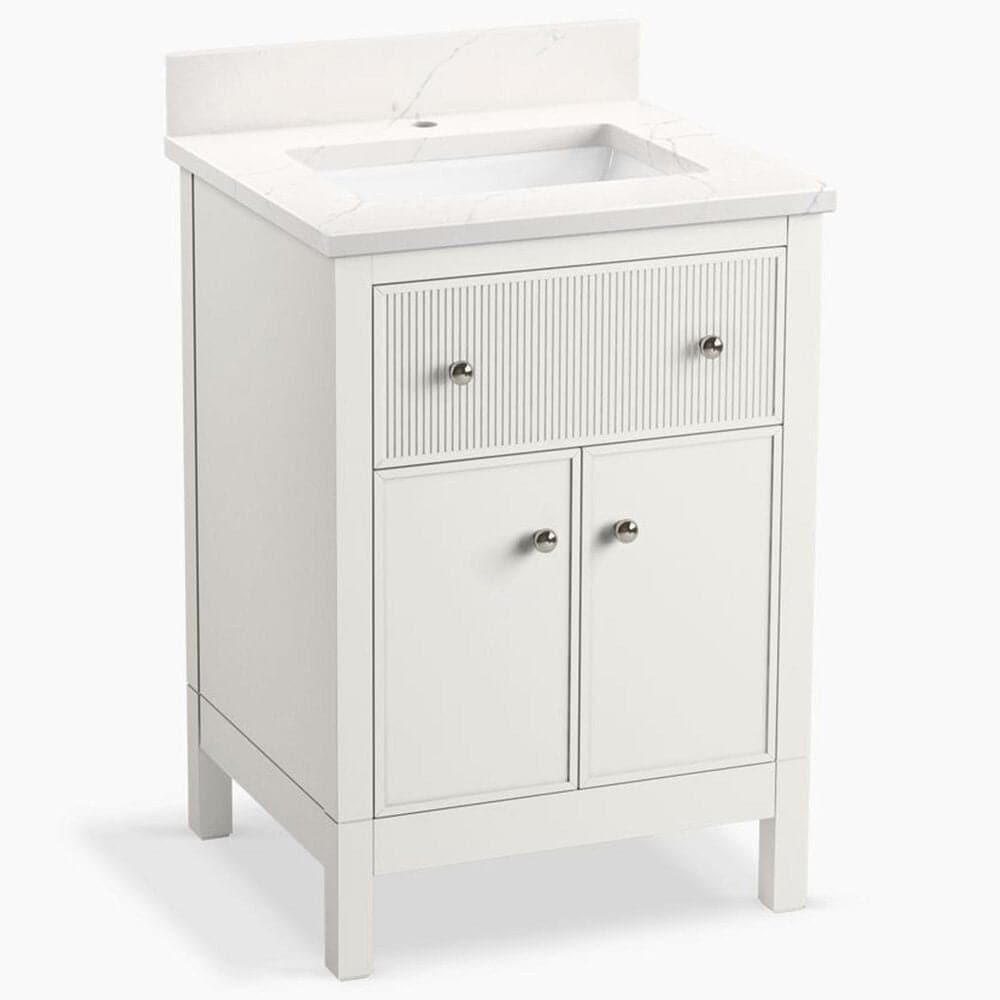 Kohler Malin 24" Single Bathroom Vanity in White with Single Hole 3 cm White Quartz Top and Rectangular Sink, , large