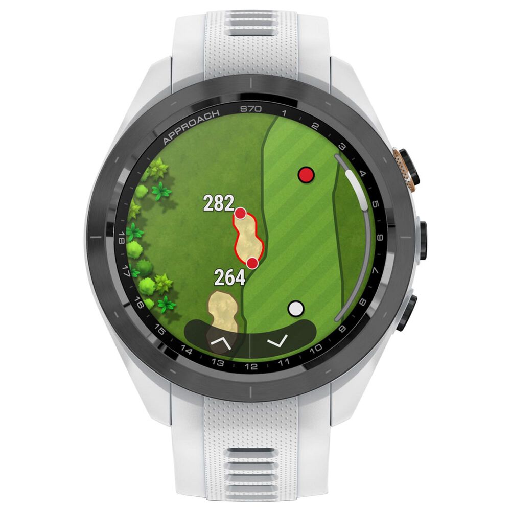 Garmin Approach S70 42mm Premium GPS Golf Watch Ceramic Bezel Black Case with White Silicone Band, , large