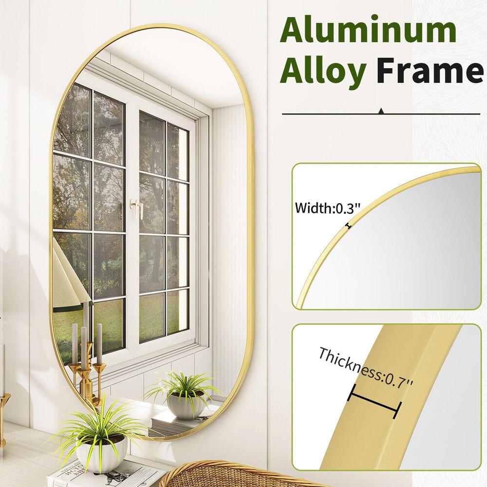 HOMLUX 20" x 36" Oval Wall Mirror in Gold, , large