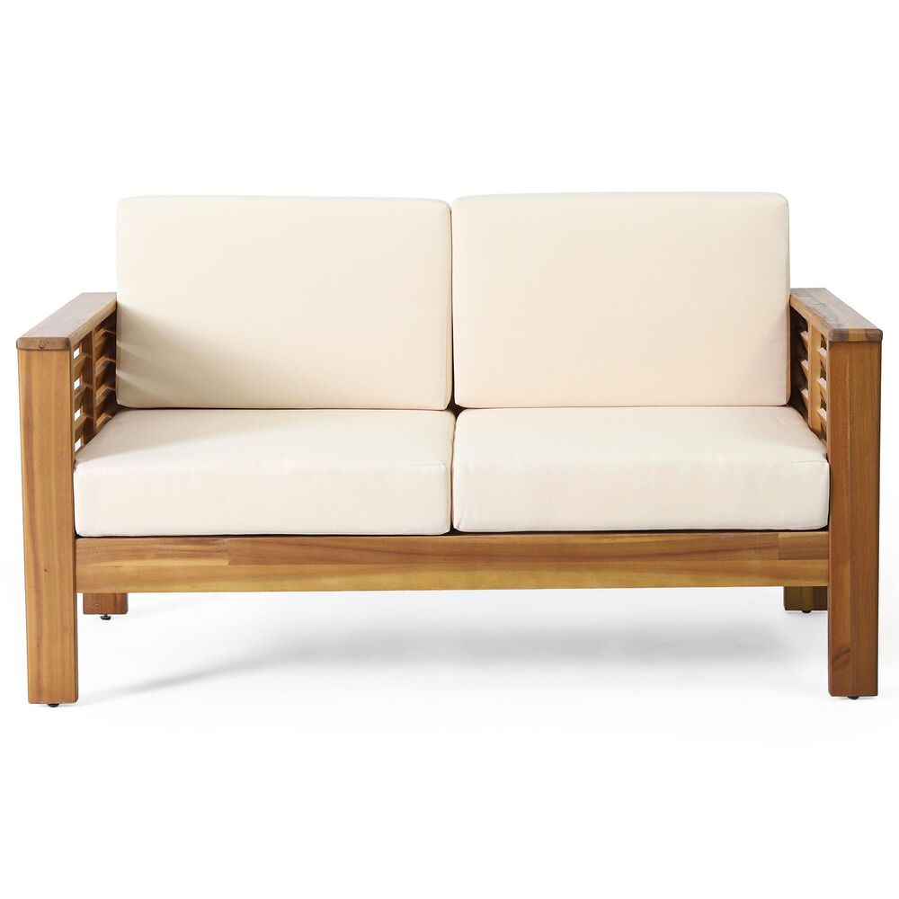Hearth and Haven 2-Piece Patio Conversation Set with Cream Cushion in Teak, , large