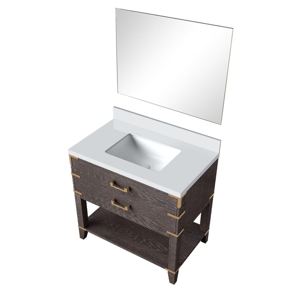 Lexora Home Norwalk 36&quot; Single Bathroom Vanity in Brown Oak with Cultured Marble Top, Rectangular Sink and 34&quot; Mirror, , large