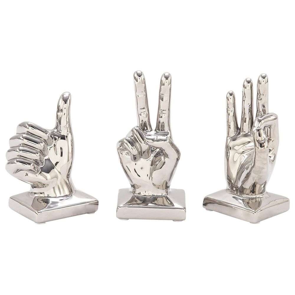 Maple and Jade 7" Hand Sign Sculpture in Silver (Set of 3), , large