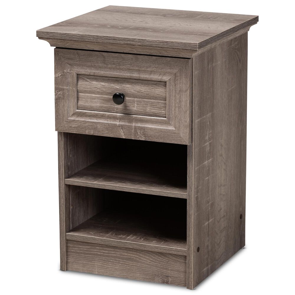 Baxton Studio Dara 1-Drawer Nightstand in Grey/Brown/Black, , large