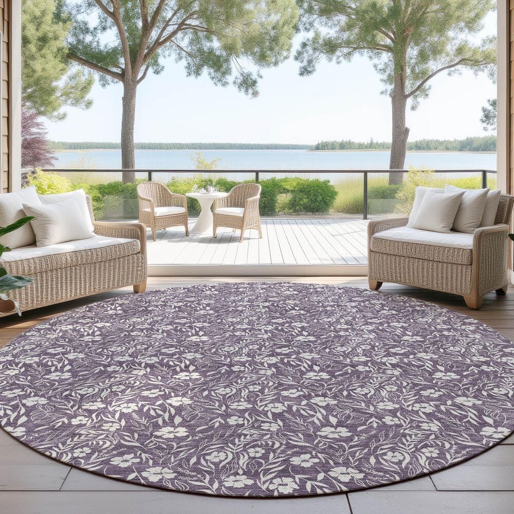 Dalyn Rug Company Soft Essentials Floral Purple 8' Round Indoor/Outdoor Area Rug, , large