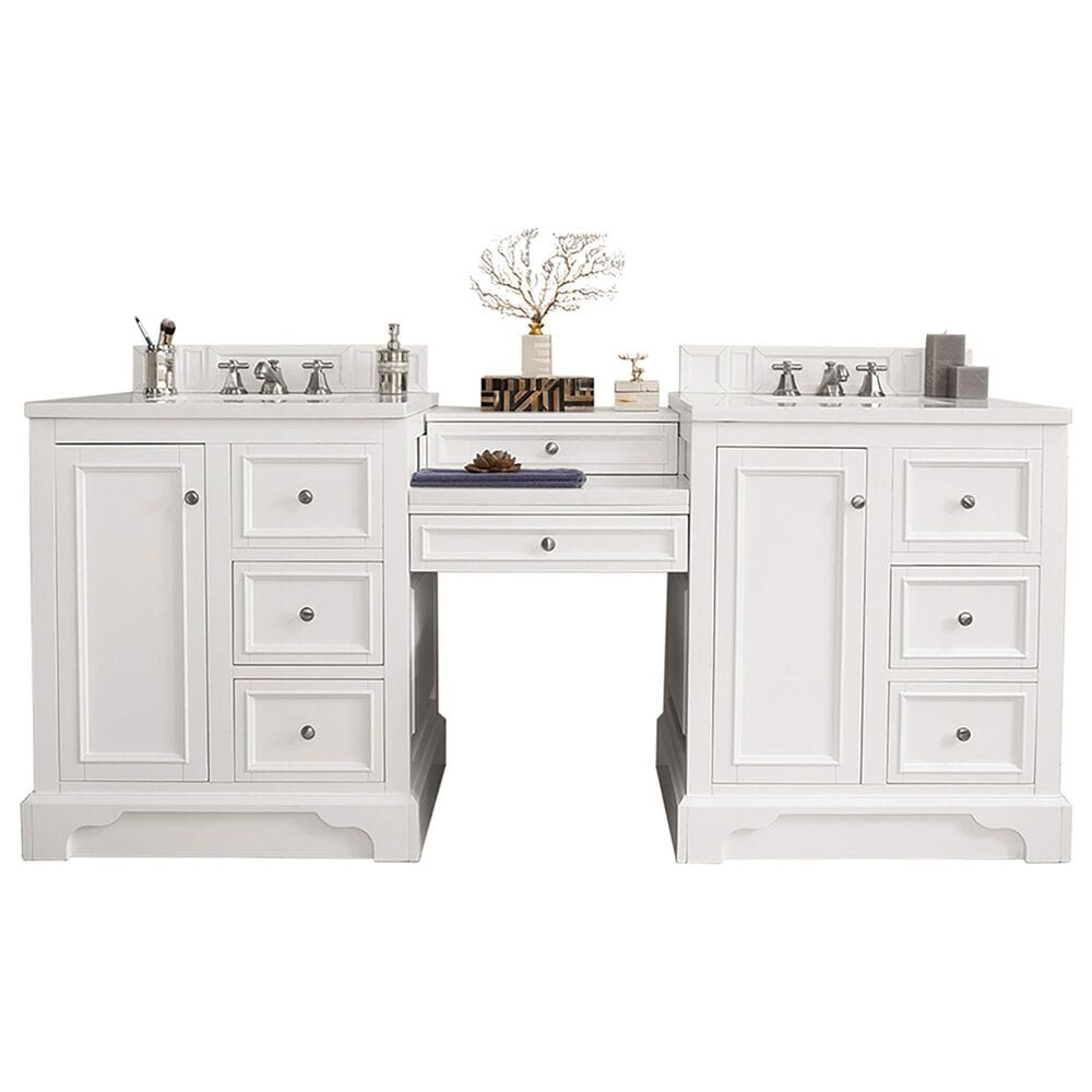 James Martin Vanities De Soto 82" Double Bathroom Vanity in Bright White with 3 cm White Zeus Quartz Top and Rectangular Sinks, , large