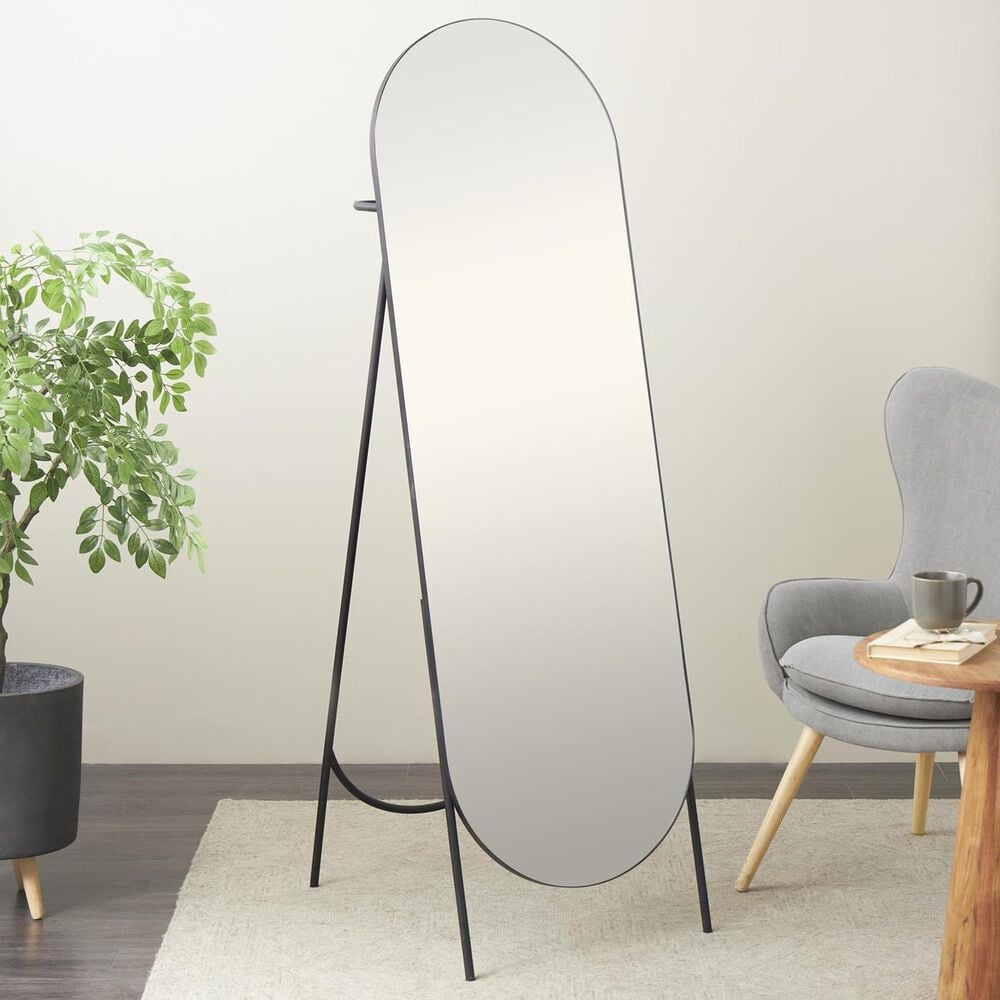 Maple and Jade 66" Metal Foldable Oval Floor Mirror in Black, , large