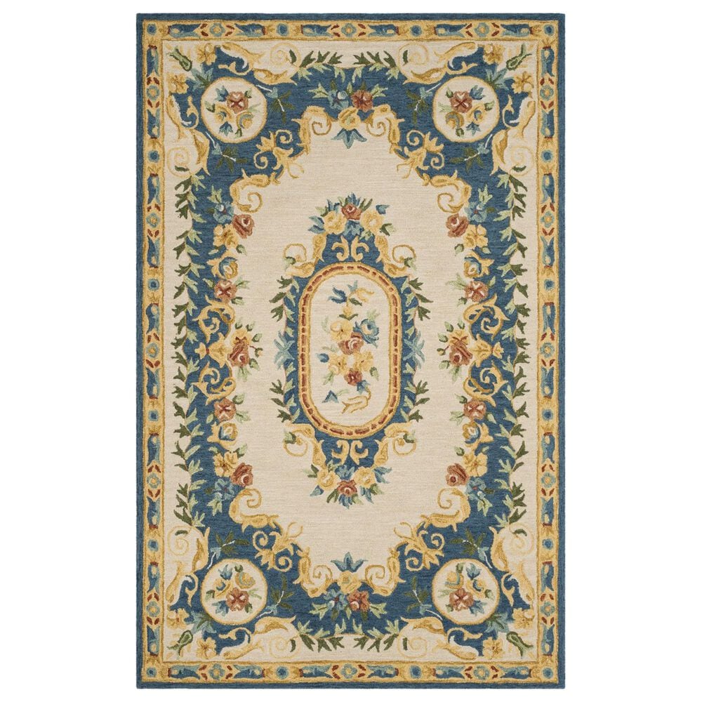 Safavieh Micro-Loop 5" x 8" Cream and Blue Area Rug, , large