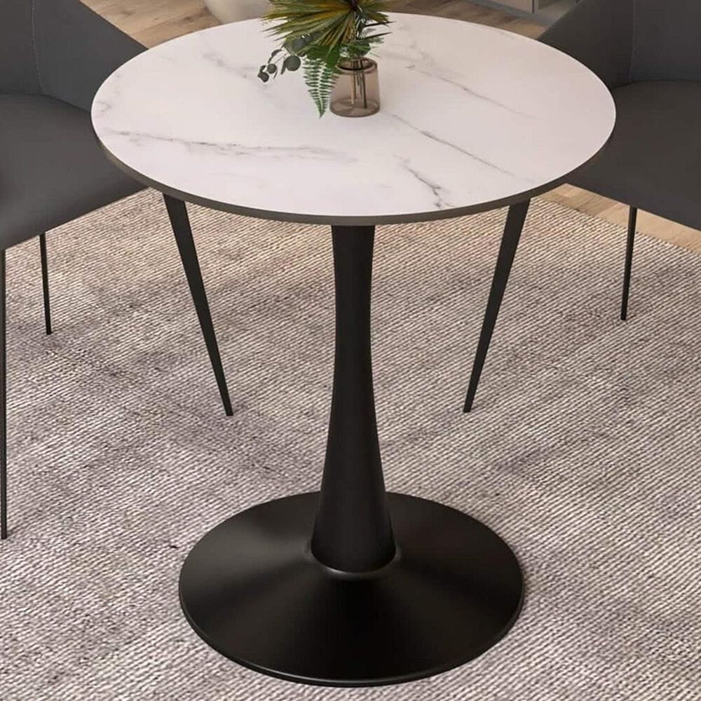 Leisuremod Leisuremod Bristol 24 round dining table Black base with marbled MDF top, , large