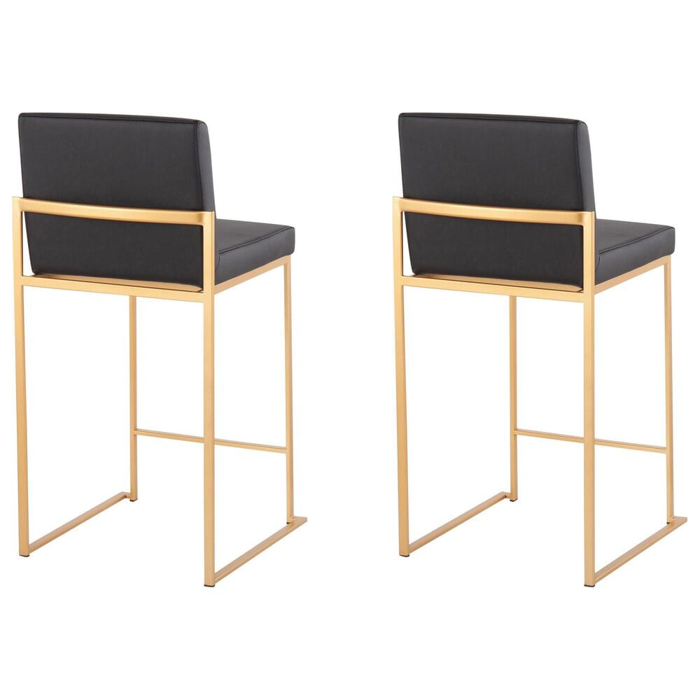 Lumisource Fuji High Back Counter Stool with Black Faux Leather Cushion in Gold &#40;Set of 2&#41;, , large