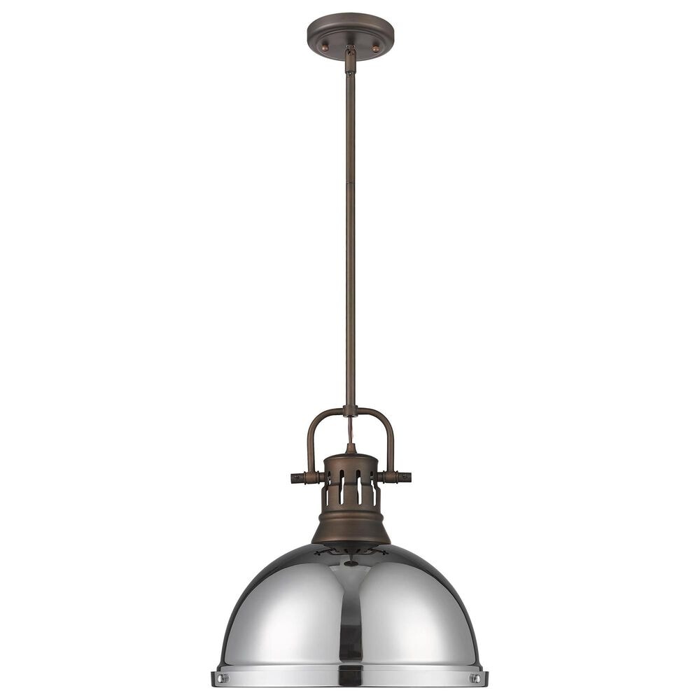 Golden Lighting Duncan 1-Light Pendant with Rod and Chrome Shade in Rubbed Bronze, , large