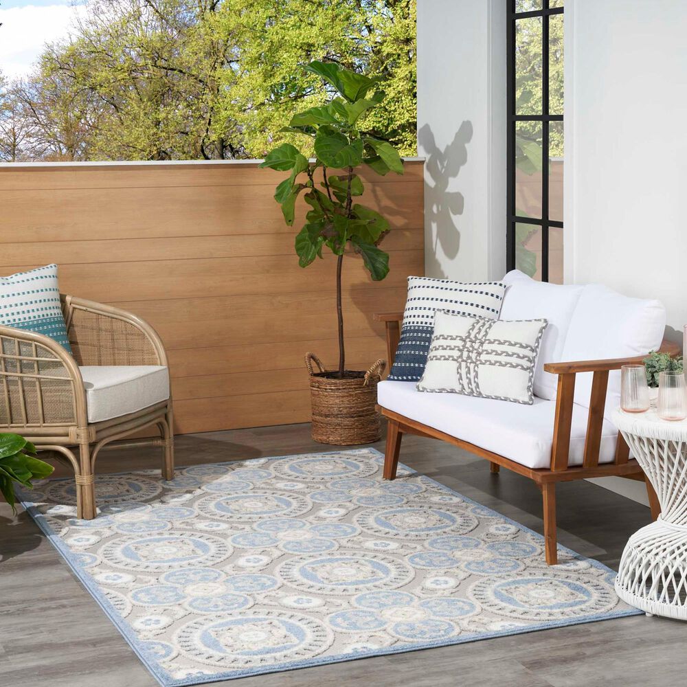 Nourison Aloha ALH30 5&#39;3&quot; x 7&#39;5&quot; Blue and Grey Indoor/Outdoor Area Rug, , large