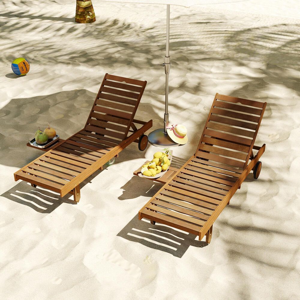 Noviland Patio Lounge Chair Chaise with Side Tray and Wheels in Natural, , large