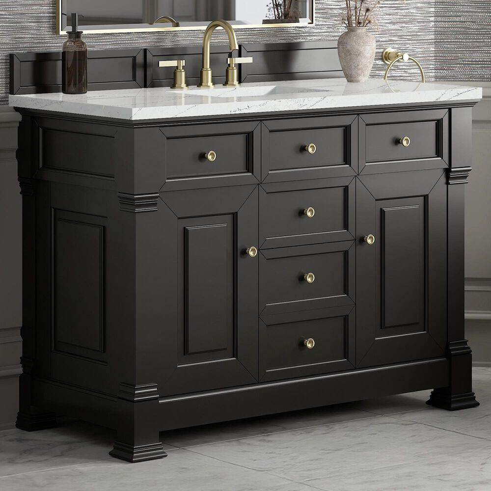 James Martin Vanities Brookfield 48&quot; Single Bathroom Vanity in Black Onyx with 3 cm Ethereal Noctis Quartz Top and Rectangular Sink, , large