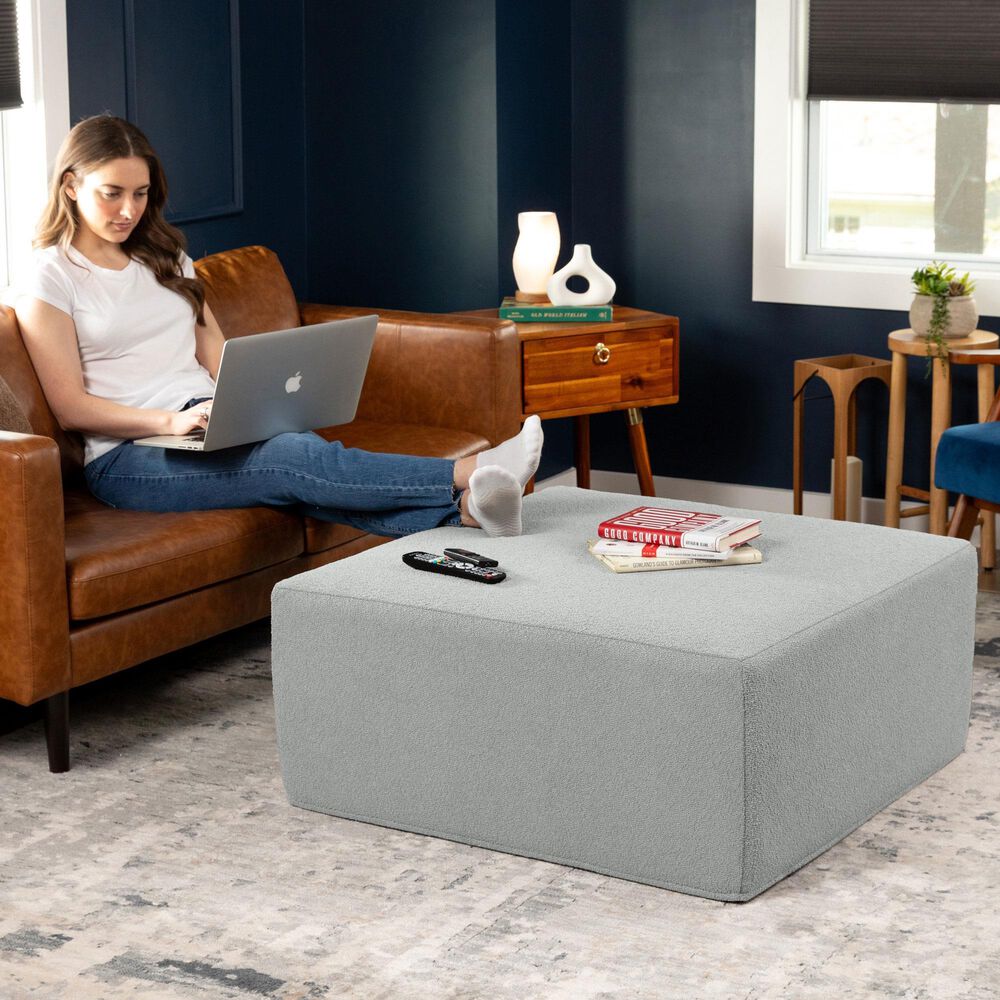 Jaxx Fairlie Boucle Fabric Ottoman in Silver, , large