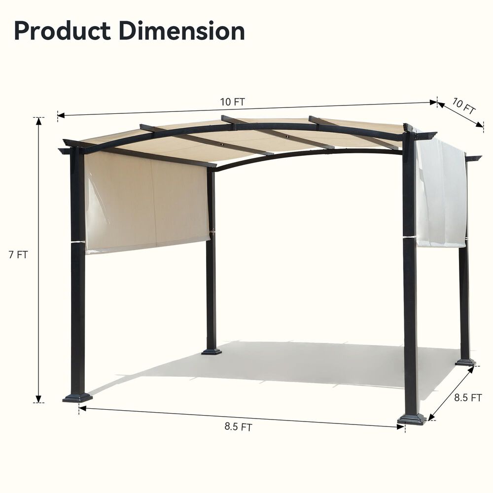 Sunwell Garden 10' x 10' Outdoor Flat/Arched Top Pergola in Beige, , large