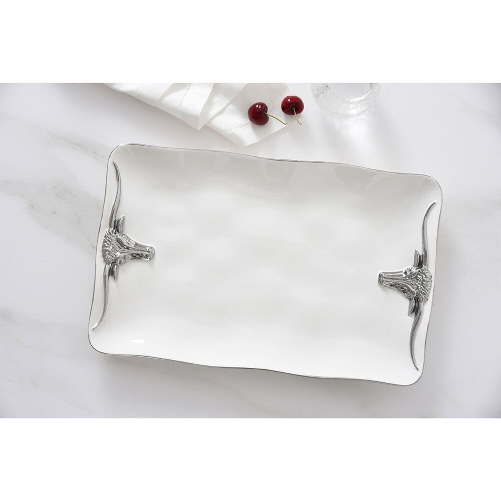 Pampa Bay Longhorns Rectangular Platter in White and Silver, , large