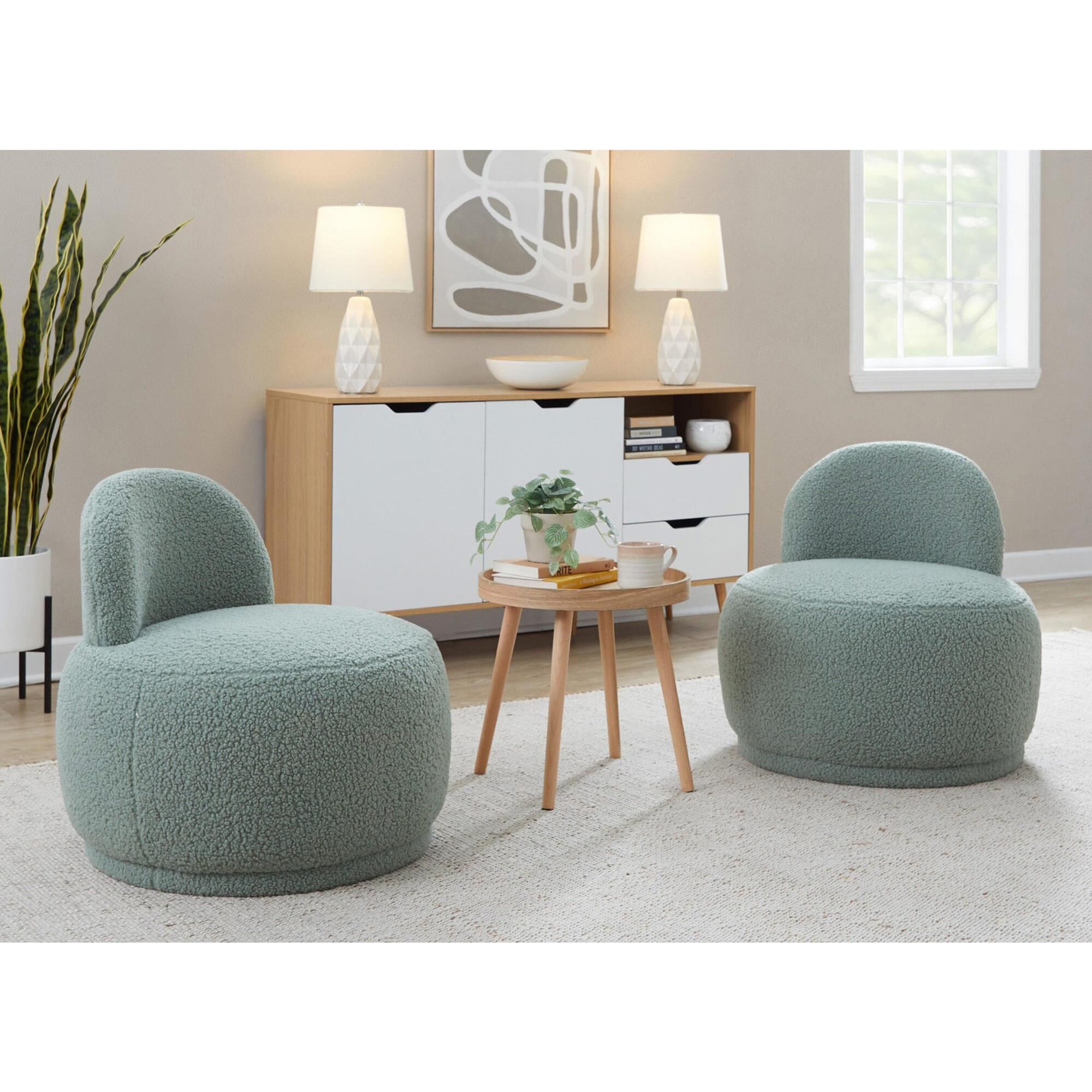 LumiSource Kimi Accent Chair in Green Sherpa