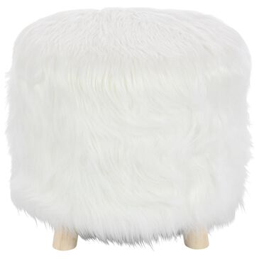 Maple and Jade Faux Fur Stool in White, , large