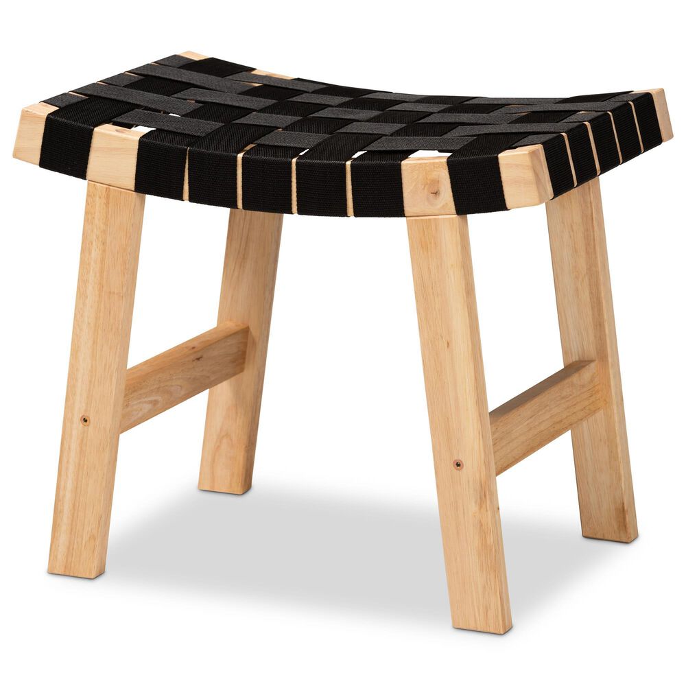 Baxton Studio Nahla Accent Bench with Black Belt Seat in Oak Brown, , large