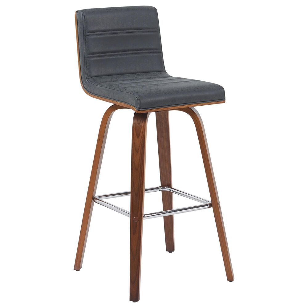 Armen Living Vienna Swivel Bar Height Stool with Vintage Black Upholstery in Walnut, , large
