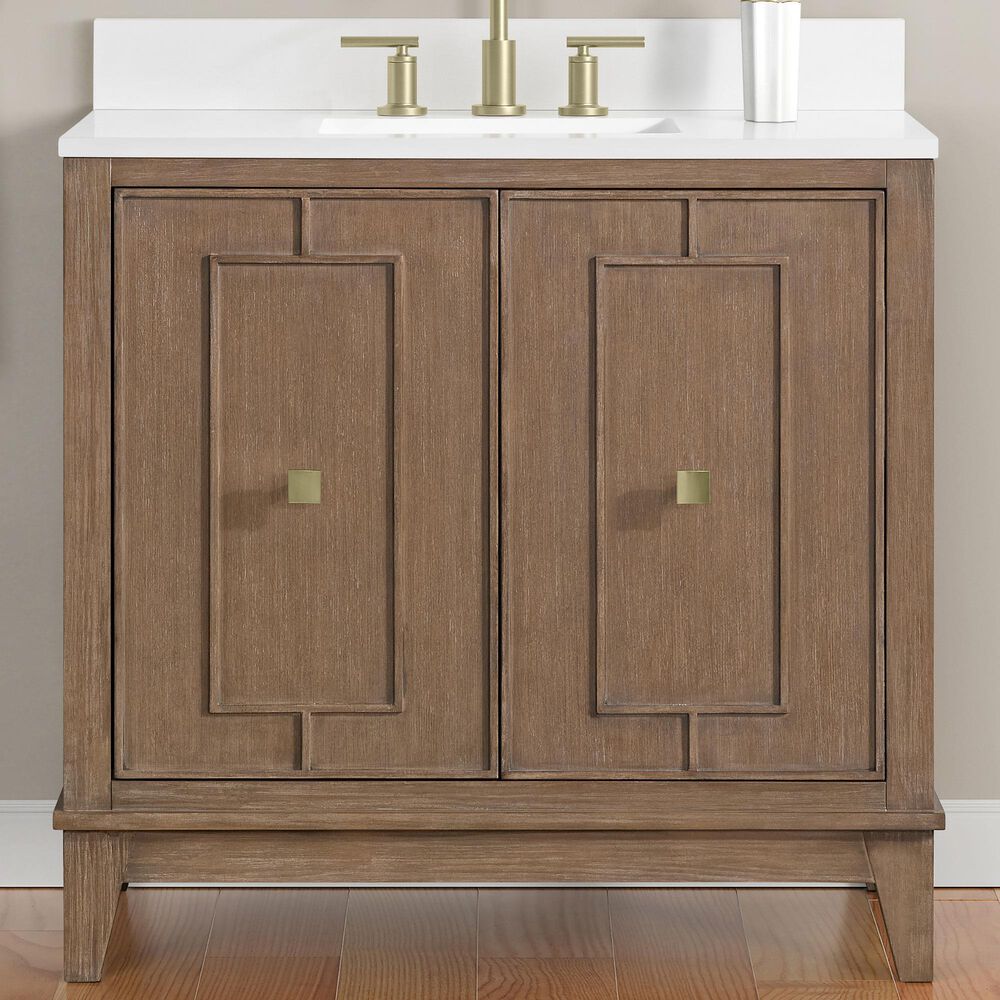 37B Kinsale 36" Single Bathroom Vanity Cabinet in Walnut Drift with White Composite Stone Top and Backsplash, , large