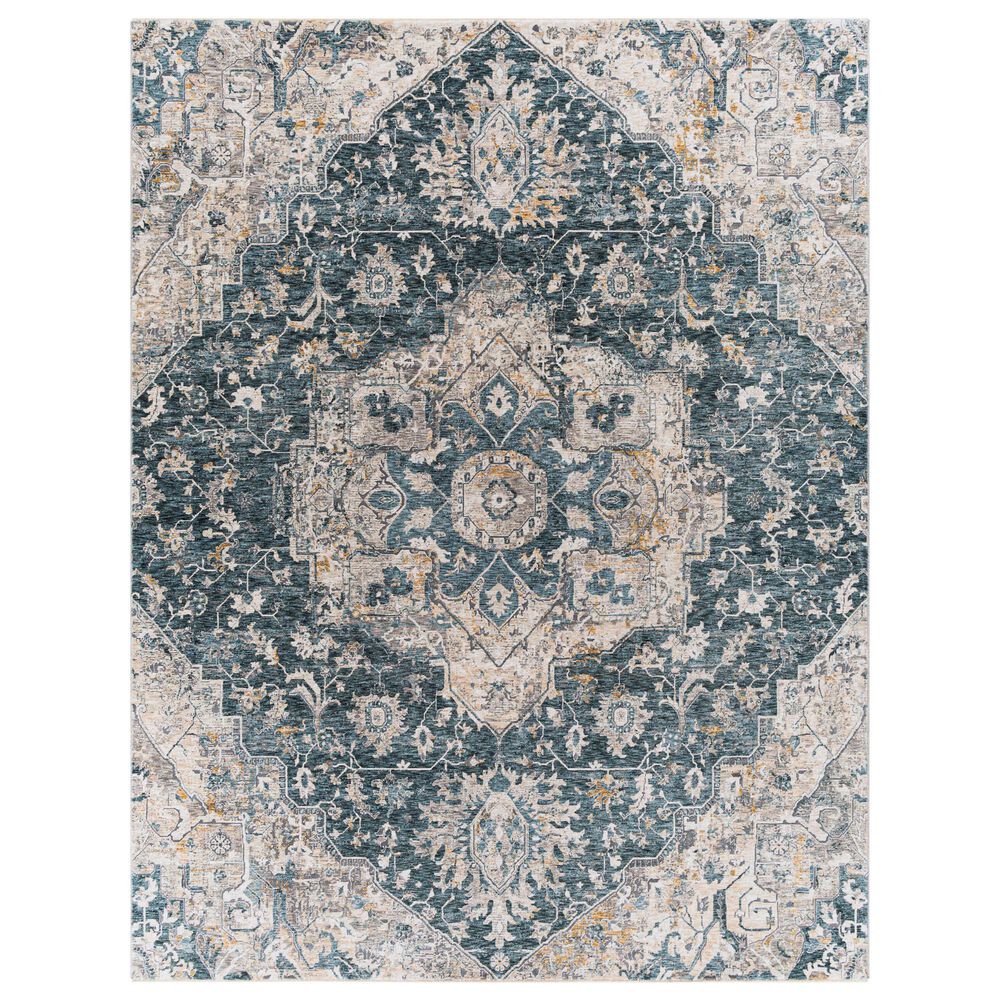 Surya Cardiff CDF-2307 Deep Teal, Blue, Light Gray, Medium Gray, Charcoal and Camel 2" x 2"11" Area Rug, , large