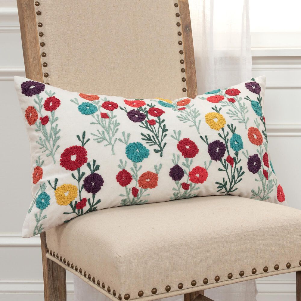 Rizzy Home Floral 14" x 26" Pillow in Natural, , large