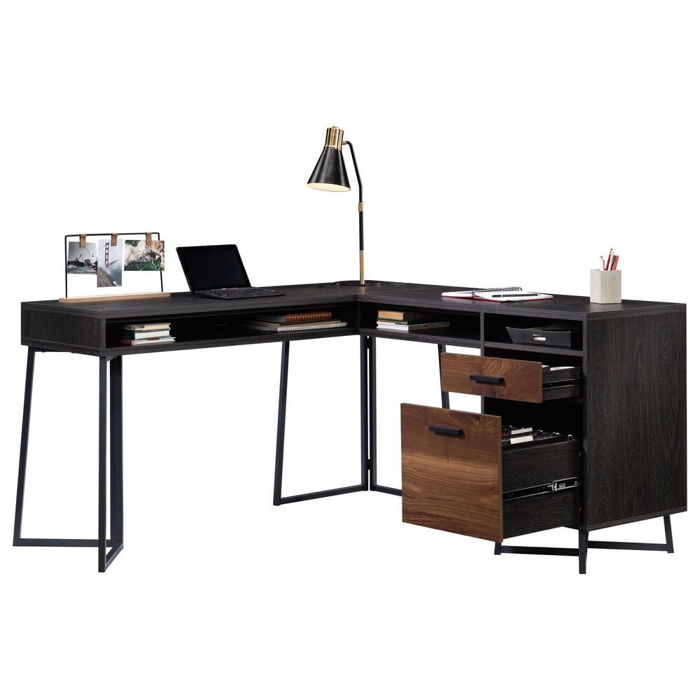 Hearth and Haven 2-Drawer L-Shaped Desk in Dark Walnut, , large