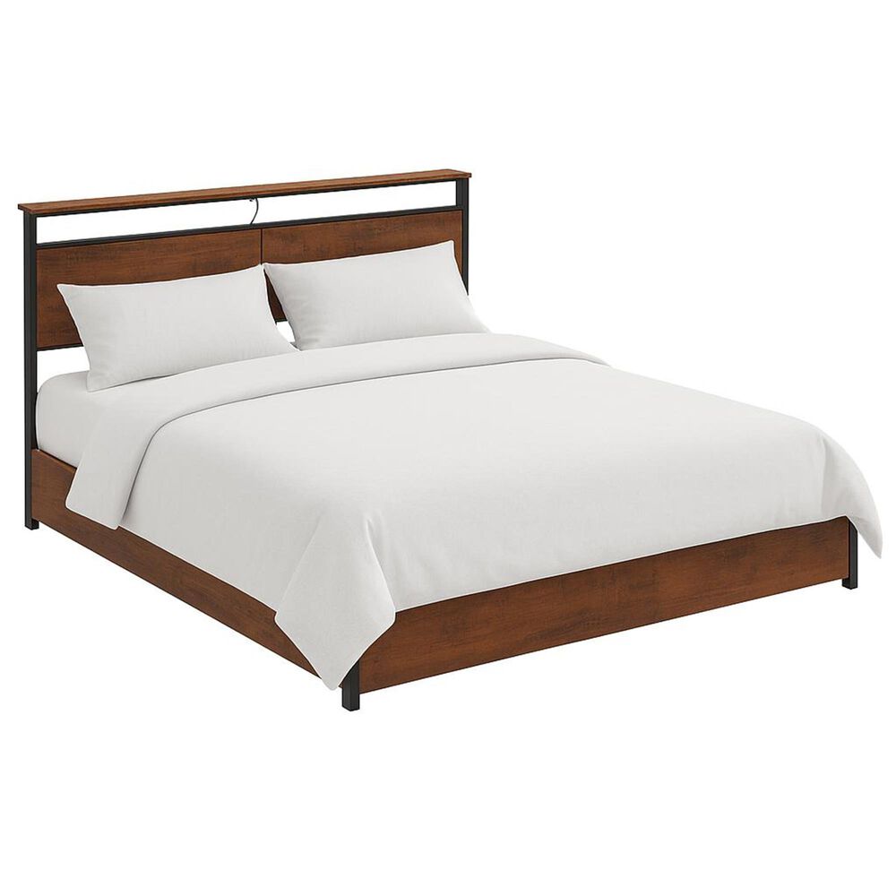 HOMLUX King 4-Drawer Storage Bed with LED Headboard and Charging Station in Rustic Brown, , large