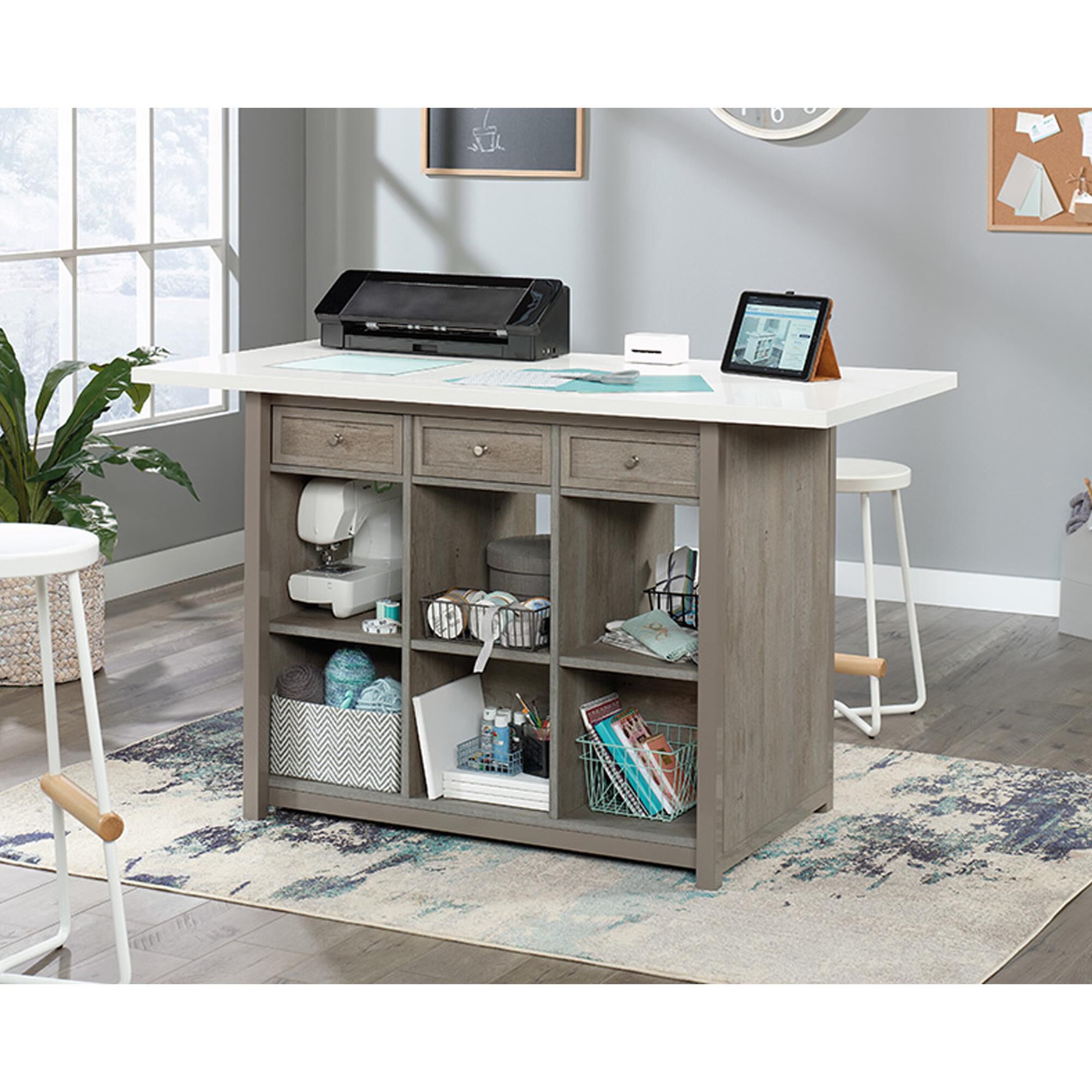 Work table with sale shelves